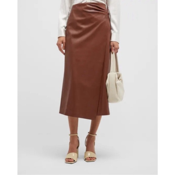 MOTHER Brown Faux Leather It´s-A-Wrap Midi Skirt